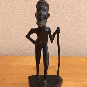 Vintage Carved Ebony Wood  Man with Staff